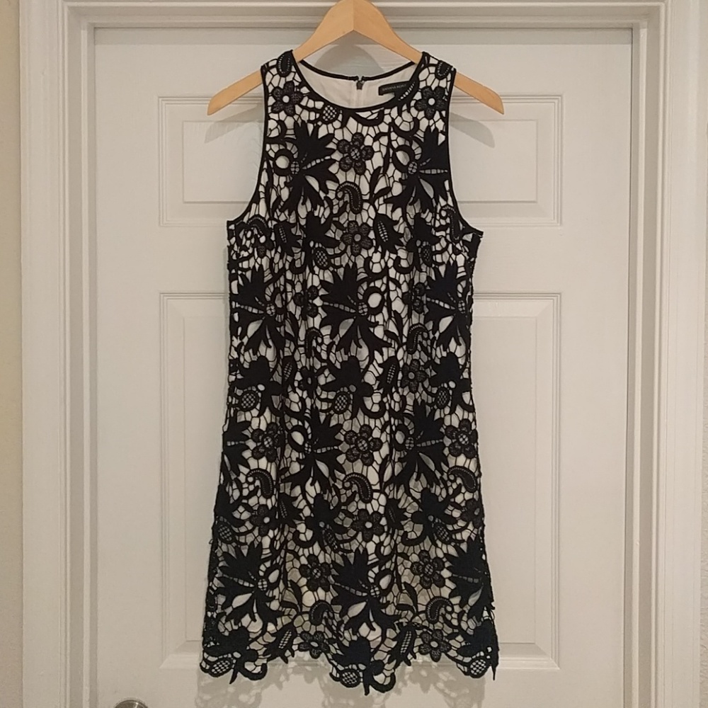 Banana Republic Black Lace Overlay Midi Dress with Cream Lining